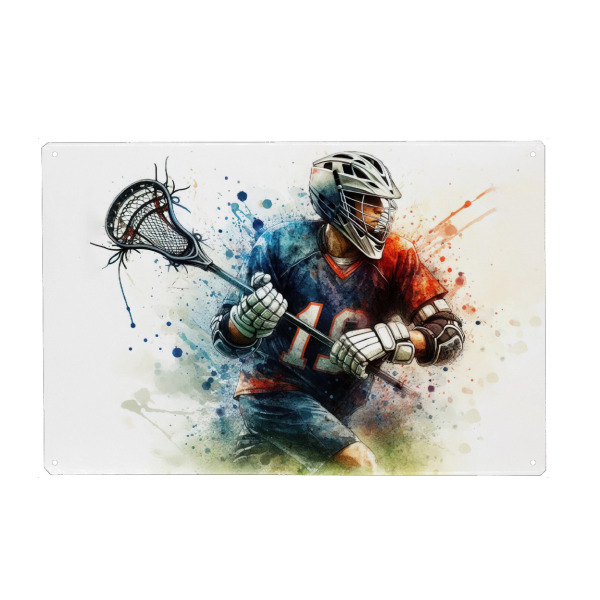 Holzbild "Lacrosse-Spieler-Y" artboxONE - Sport,Sport / Motivation - Sport,Sportler,Farbe,Bunt,Spieler,Aquarell,Lacrosse,Ball,Schläger