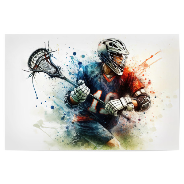 Poster "Lacrosse-Spieler-Y" artboxONE - Sport,Sport / Motivation - Sport,Sportler,Farbe,Bunt,Spieler,Aquarell,Lacrosse,Ball,Schläger