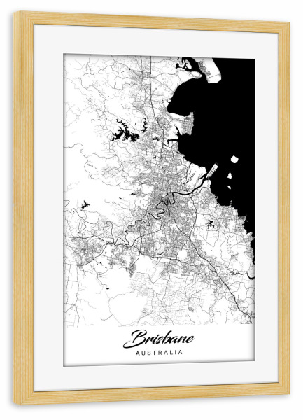 Poster mit Rahmen kiefer "Brisbane City Map" artboxONE - Schwarzweiß,Städte / Weitere,Kartografie