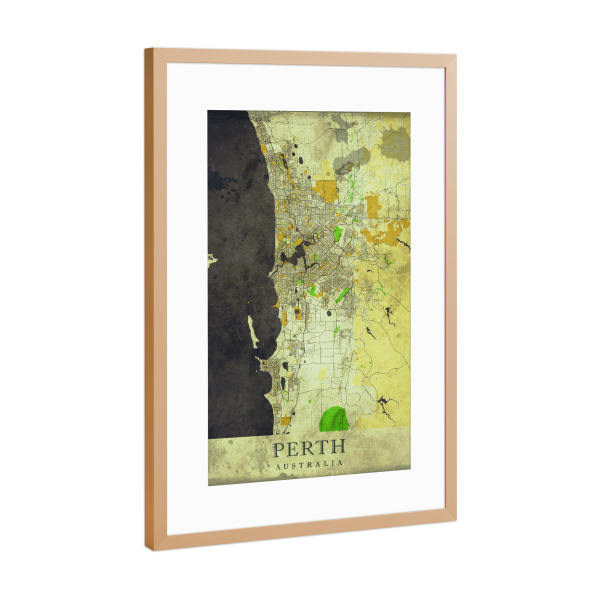 Poster mit Rahmen Kupfer "Perth Vintage City Map" artboxONE - Städte / Weitere,Kartografie