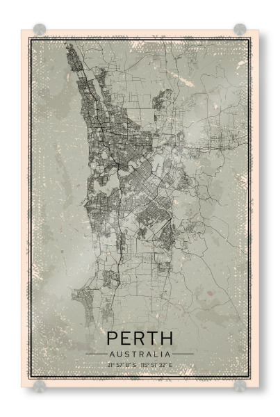 Acrylglasbild "Perth Retro Map" artboxONE - Städte / Weitere,Kartografie