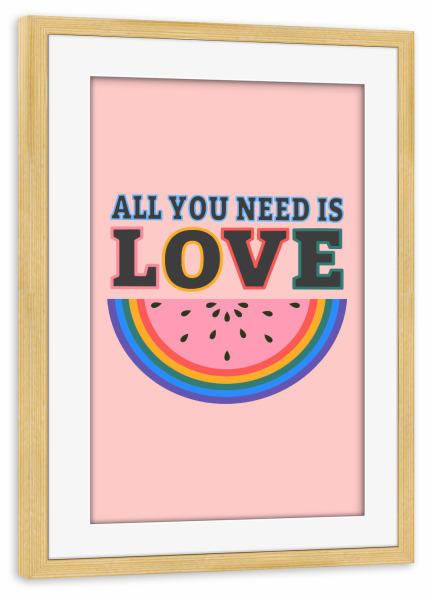 Poster mit Rahmen kiefer "All You Need is Love Watermelon" artboxONE - Liebe