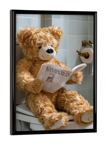 Poster mit schwarzem Rahmen "Teddy bear Toilet" artboxONE - Für Kinder,Lustig