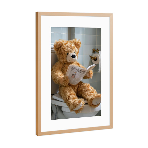 Poster mit Rahmen Kupfer "Teddy bear Toilet" artboxONE - Für Kinder,Lustig