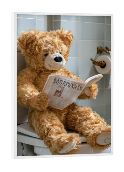 Poster mit weißem Rahmen "Teddy bear Toilet" artboxONE - Für Kinder,Lustig