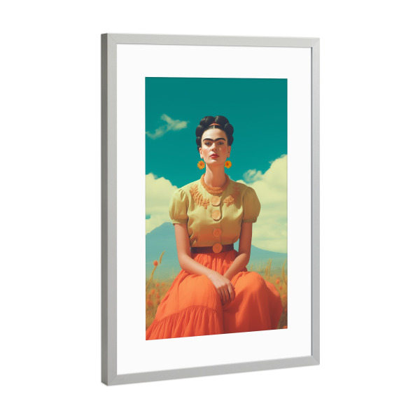 Poster mit Rahmen Silber "Frida Vintage-Style" artboxONE - Natur,Floral,Menschen