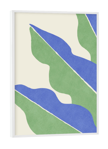 Poster mit weißem Rahmen "Blatt Botanisches Grün Blau" artboxONE - Natur,Floral,Abstrakt