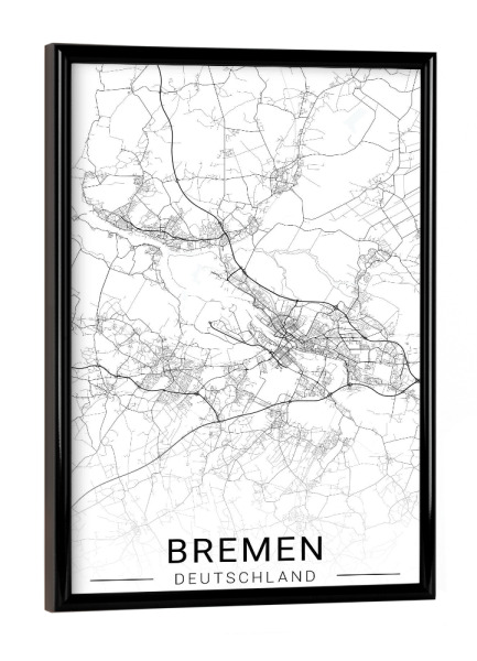 Poster mit schwarzem Rahmen "CityMap Bremen" artboxONE - Schwarzweiß,Städte / Weitere,Kartografie