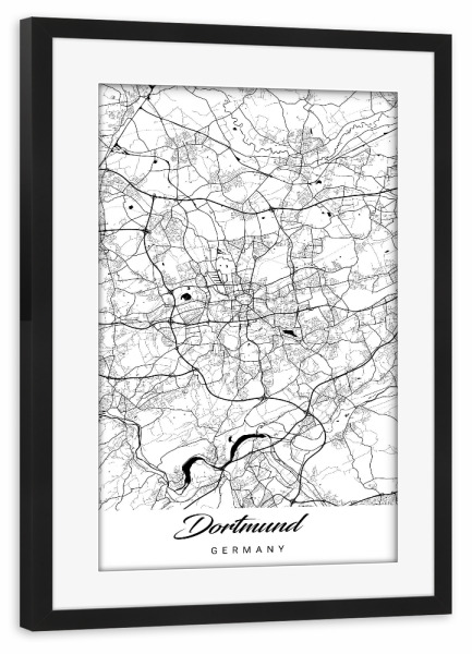 Poster mit Rahmen schwarz "Dortmund CityMap" artboxONE - Schwarzweiß,Städte / Weitere