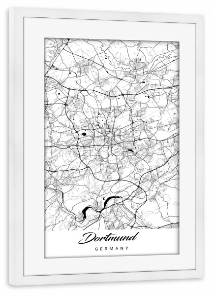 Poster mit Rahmen weiß "Dortmund CityMap" artboxONE - Schwarzweiß,Städte / Weitere