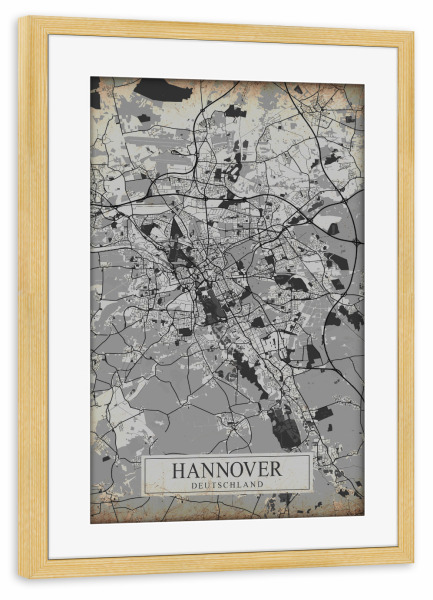 Poster mit Rahmen kiefer "Vintage Hannover" artboxONE - Städte / Weitere,Kartografie