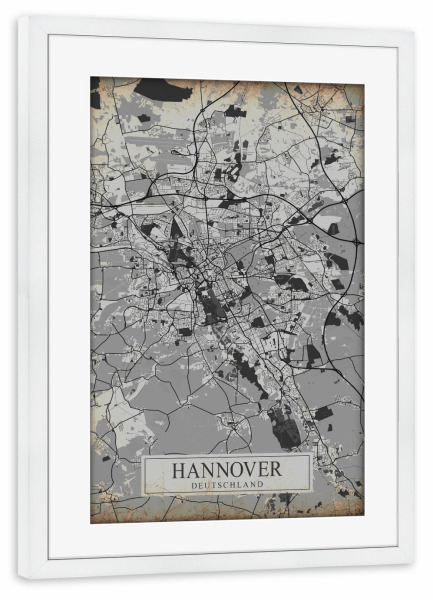 Poster mit Rahmen weiß "Vintage Hannover" artboxONE - Städte / Weitere,Kartografie
