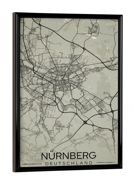 Poster mit schwarzem Rahmen "Retro Karte Nürnberg" artboxONE - Städte / Weitere,Kartografie
