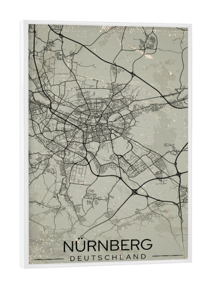 Poster mit weißem Rahmen "Retro Karte Nürnberg" artboxONE - Städte / Weitere,Kartografie