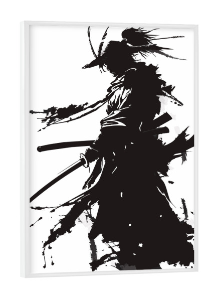 Poster mit weißem Rahmen "Samurai silhouette black" artboxONE - Abstrakt,Schwarzweiß,Männer