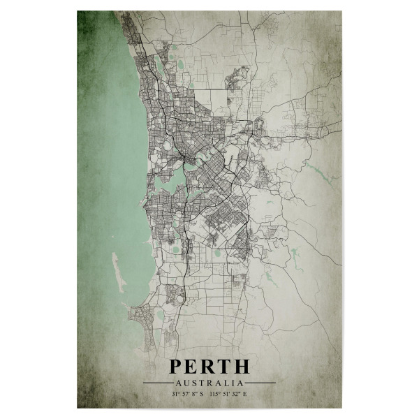 Poster "Perth Vintage CityMap" artboxONE - Städte / Weitere,Kartografie