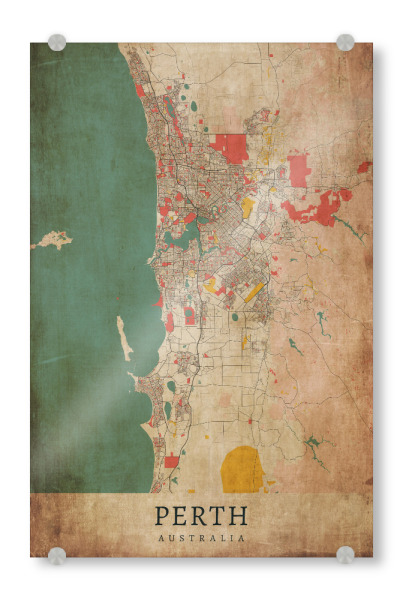 Acrylglasbild "Retro Perth City" artboxONE - Städte / Weitere,Kartografie