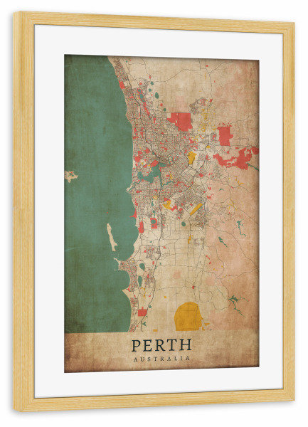 Poster mit Rahmen kiefer "Retro Perth City" artboxONE - Städte / Weitere,Kartografie