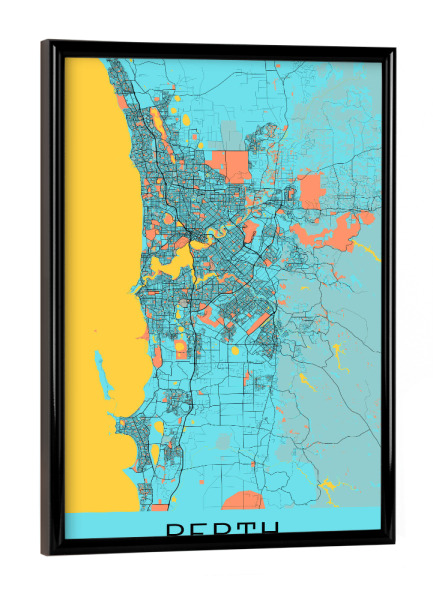 Poster mit schwarzem Rahmen "Perth Stadtplan" artboxONE - Städte / Weitere,Kartografie