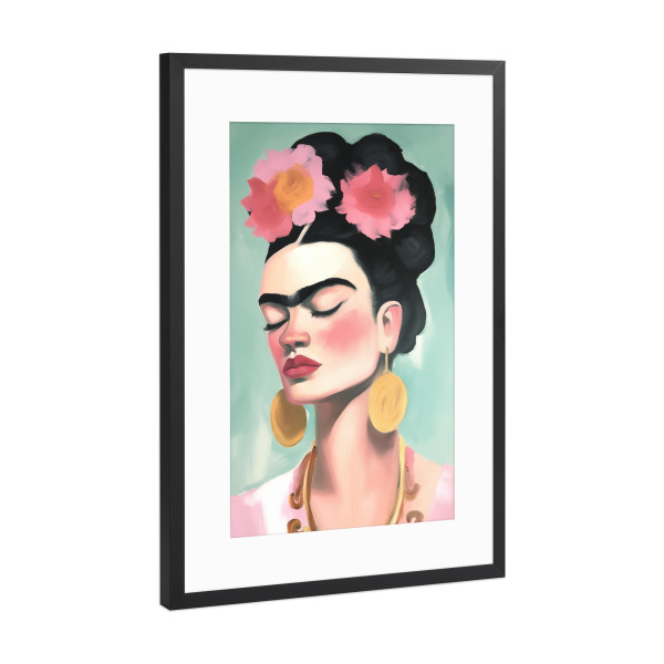 Poster mit Rahmen Schwarz (Metallic) "Frida Pastel Zauber" artboxONE - Natur,Floral,Menschen