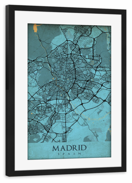 Poster mit Rahmen schwarz "Retro Madrid City" artboxONE - Städte / Weitere,Kartografie