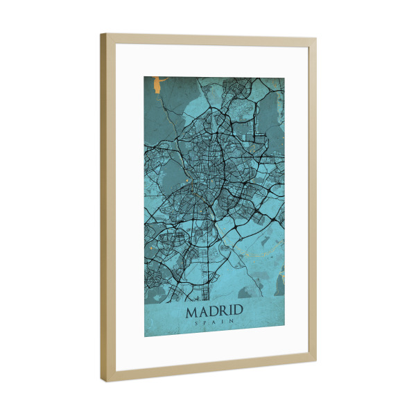 Poster mit Rahmen Gold "Retro Madrid City" artboxONE - Städte / Weitere,Kartografie