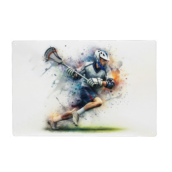Holzbild "Lacrosse-Spieler Z" artboxONE - Sport,Sport / Motivation - Sport,Sportler,Farbe,Bunt,Spieler,Aquarell,Lacrosse,Ball,Schläger
