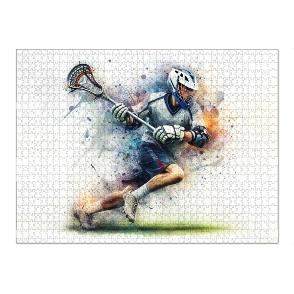Puzzle Ravensburger "Lacrosse-Spieler Z" artboxONE - Sport,Sport / Motivation - Sport,Sportler,Farbe,Bunt,Spieler,Aquarell,Lacrosse,Ball,Schläger