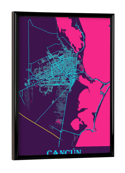 Poster mit schwarzem Rahmen "Map Cancun" artboxONE - Städte / Weitere,Kartografie