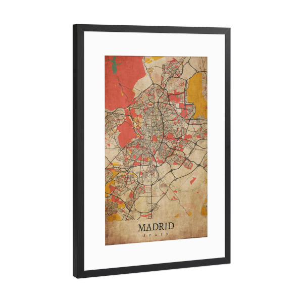 Poster mit Rahmen Schwarz (Metallic) "Madrid Retro Karte" artboxONE - Städte / Weitere,Kartografie