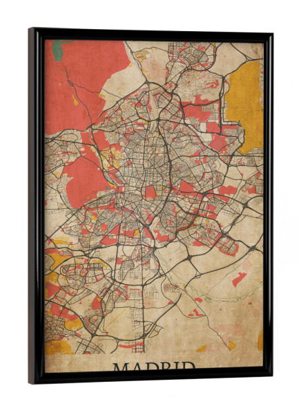 Poster mit schwarzem Rahmen "Madrid Retro Karte" artboxONE - Städte / Weitere,Kartografie
