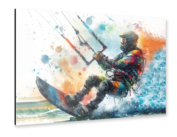 Alu-Dibond "Kitesurfen in Aquarell" 75x50 cm artboxONE