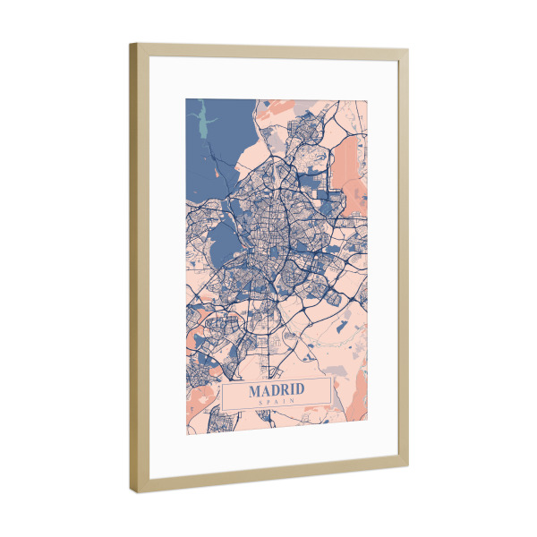 Poster mit Rahmen Gold "Madrid Stadt Map" artboxONE - Städte / Weitere,Kartografie