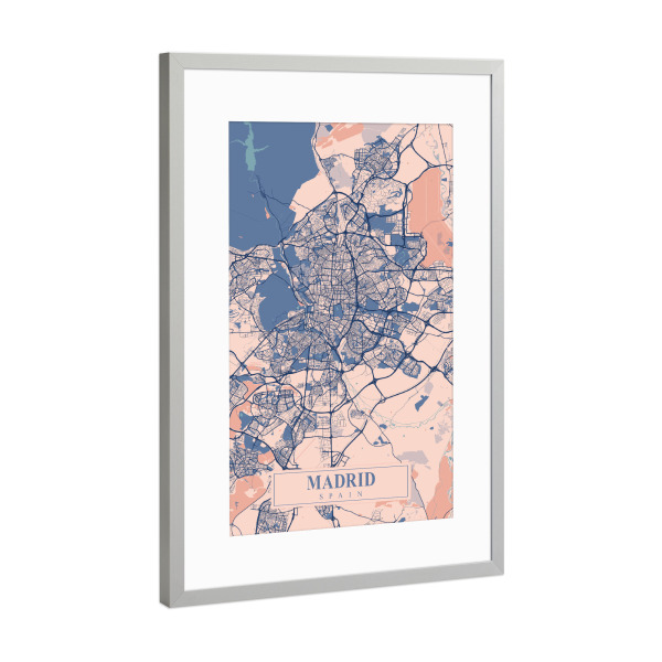 Poster mit Rahmen Silber "Madrid Stadt Map" artboxONE - Städte / Weitere,Kartografie