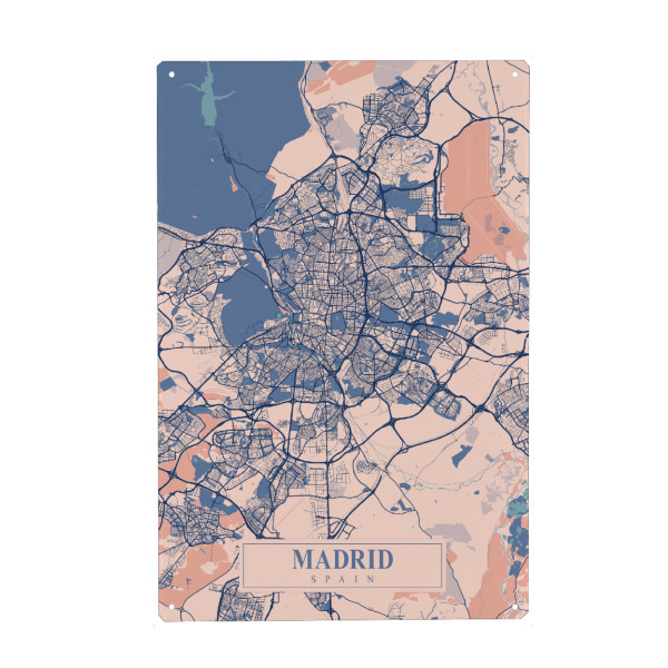 Metall Poster "Madrid Stadt Map" artboxONE - Städte / Weitere,Kartografie