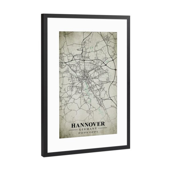 Poster mit Rahmen Schwarz (Metallic) "Hannover Vintage CityMap" artboxONE - Städte / Weitere,Kartografie
