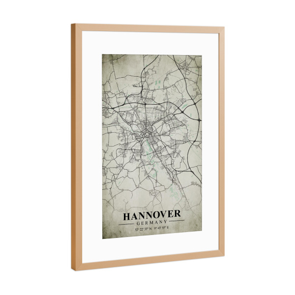 Poster mit Rahmen Kupfer "Hannover Vintage CityMap" artboxONE - Städte / Weitere,Kartografie