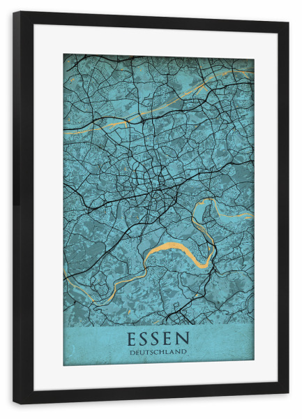 Poster mit Rahmen schwarz "Essen Vintage Stadtplan" artboxONE - Städte / Weitere,Kartografie