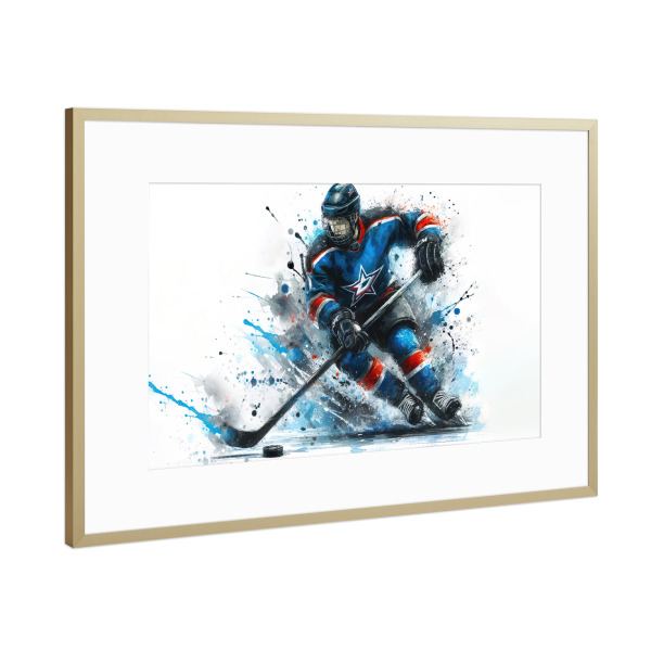 Poster mit Rahmen Gold "Eishockey" artboxONE - Sport,Sport / Motivation - Sport,Sportler,Farbe,Aktion,Bunt,Wettbewerb,Hockey,Eishockey
