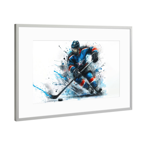 Poster mit Rahmen Silber "Eishockey" artboxONE - Sport,Sport / Motivation - Sport,Sportler,Farbe,Aktion,Bunt,Wettbewerb,Hockey,Eishockey