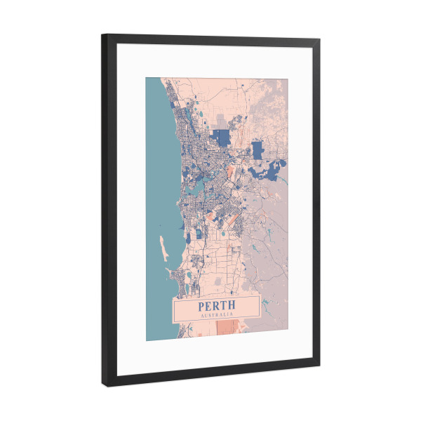 Poster mit Rahmen Schwarz (Metallic) "Perth Stadt Map" artboxONE - Städte / Weitere,Kartografie