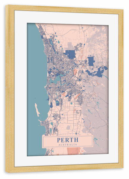 Poster mit Rahmen kiefer "Perth Stadt Map" artboxONE - Städte / Weitere,Kartografie