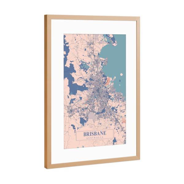 Poster mit Rahmen Kupfer "Brisbane Map" artboxONE - Städte / Weitere,Kartografie