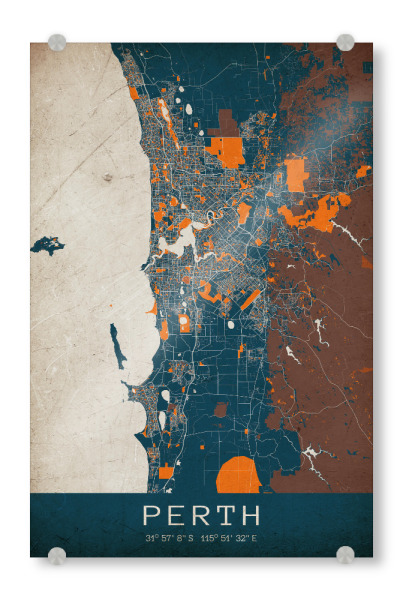 Acrylglasbild "Perth Vintage Map" artboxONE - Städte / Weitere,Kartografie