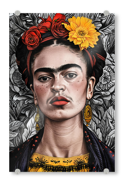 Acrylglasbild "Frida-Porträt B" artboxONE - Menschen,Für Mama,Für Papa - Porträt,Frida,Frida kahlo,Floral,Blumen,Frau
