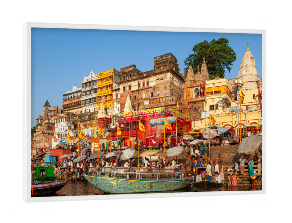 Poster mit weißem Rahmen "Tempel Ghats am Ganges" artboxONE - Architektur,Reise / Asien