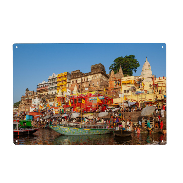Metall Poster "Tempel Ghats am Ganges" artboxONE - Architektur,Reise / Asien