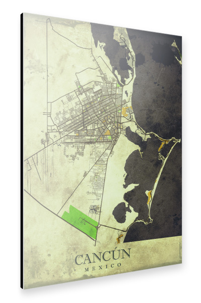 Alu-Dibond "Cancun Vintage City Map" 30x20 cm artboxONE
