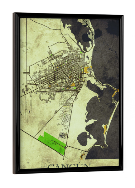 Poster mit schwarzem Rahmen "Cancun Vintage City Map" artboxONE - Städte / Weitere,Kartografie