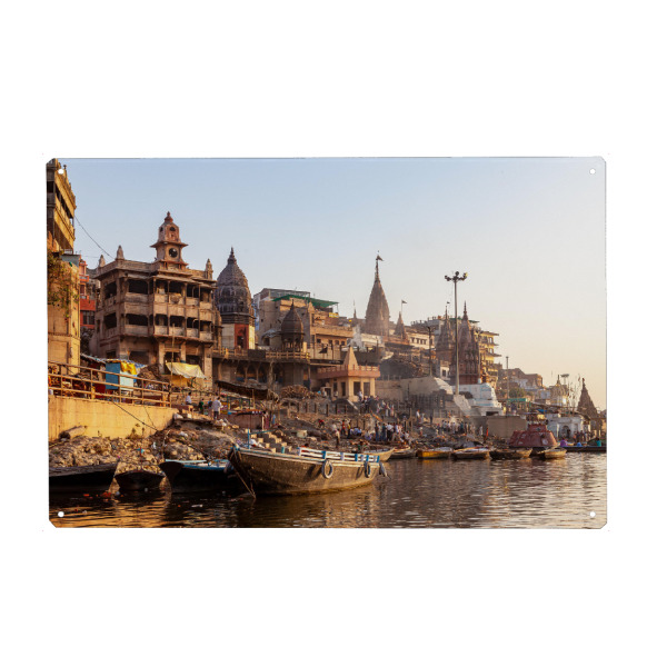 Holzbild "Am Ganges in Varanasi" artboxONE - Architektur - Varanasi,Indien,Ghat,Tempel,Hindu,Hinduismus,Ganges,Benares,Kashi,Uttar pradesh